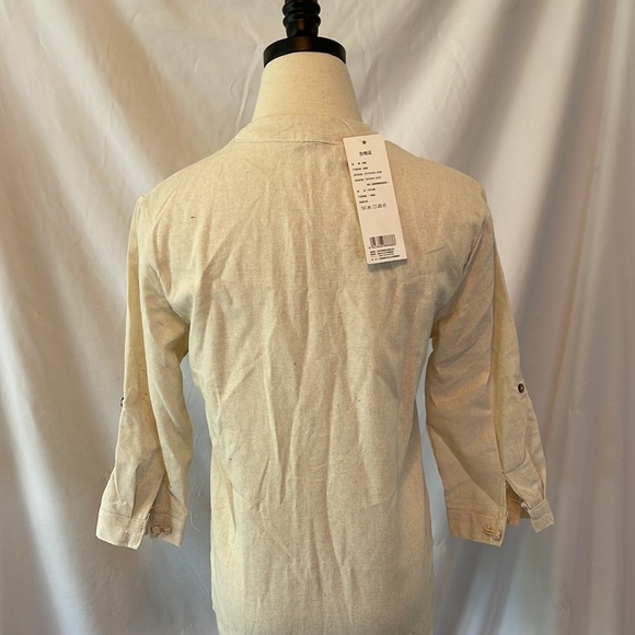 Tan Linen/Canvas Shirt with Mandarin Collar - Picture 5 of 7